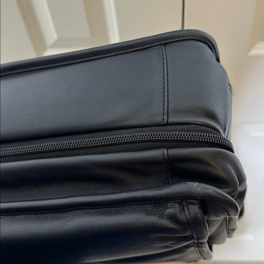 Tumi Alpha Leather Expandable Organizer Briefcase Black Laptop Bag